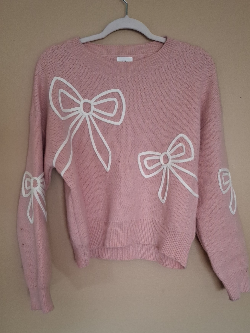LunaIvy Pink Bow Knit Sweater